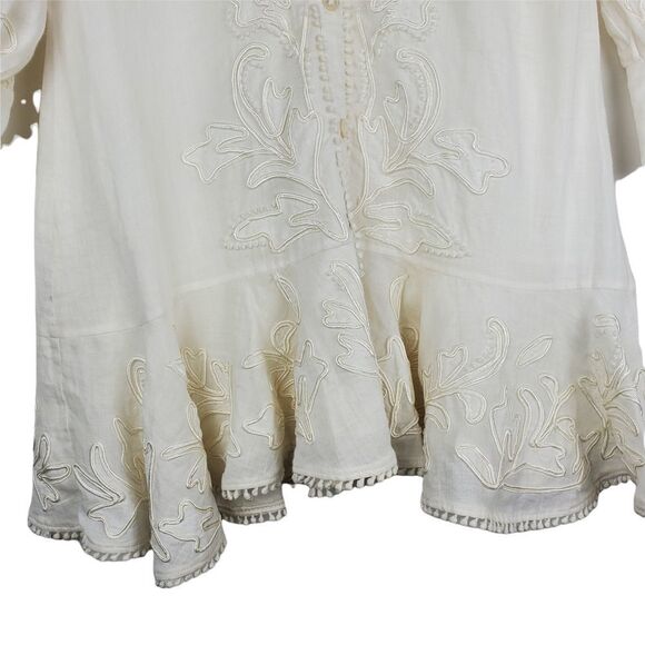 VERONICA BEARD Analeah Dress Embroidered Minidress Puff Sleeves Tassel Pom Pom - Picture 11 of 16